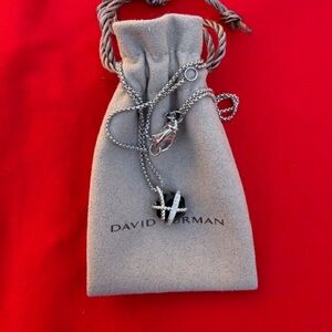 David Yurman 925 Silver Cable Wrap Black Onyx & Diamonds Necklace
